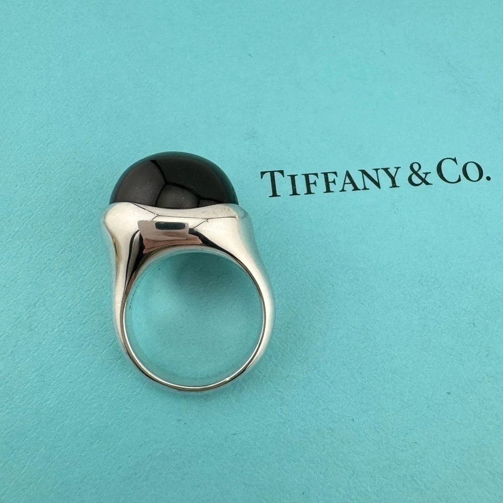 Tiffany & Co. Elsa Peretti Black Jade Cabochon Ring 15.5mm Size 5